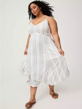 NWT Torrid Flowy Swing Ivory Stripe Cami Midi Dress Fitted Bodice Plus Size 2